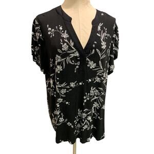 2XL Syoss Womens Soft Black Tshirt Floral Print White V-Neck